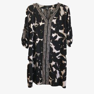 Alfani Animal zebra print Shift Stretch Dress trim 3/4 roll sleeves Black Tan XL